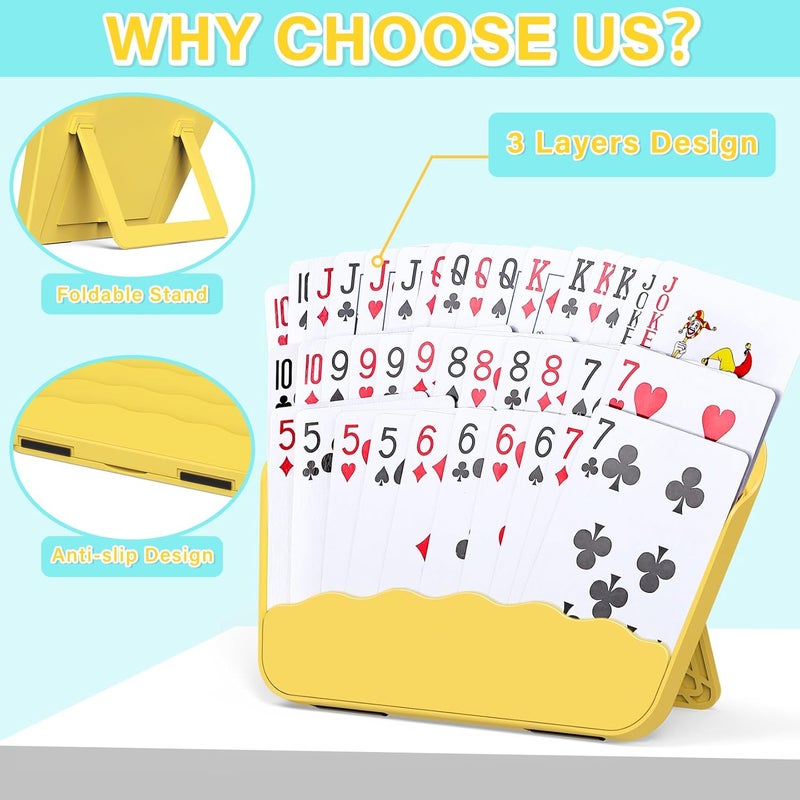 Tenyond Card Holders for Playing Cards - 2 Pack Playing Card Holder w/Foldable Stand for Stocking Stuffer, Travel Game, for Senior, Little or Arthritis Hand, UNO, Poker, or Holiday Game Night, Yellow - Image 4